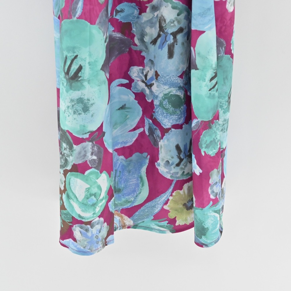 ACOA Dress Size M Blue Magenta Floral Print Strapless V Neck Midi Slip Vacation - Picture 13 of 13